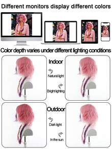 Short Pink And Purple Gradient Heat Resistant Synthetic Cosplay Wig For Anime Characters Halloween Role Play Party Layered Fluffy Style With Natural Curl Ends - Two-Tone - View 8
