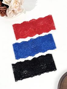 3件組女款純色刺繡蕾絲優雅時尚透氣舒適輕量裝飾髮箍，適合日常通勤穿搭、購物、旅行、攝影，送給好友的精緻禮物 - 寶藍黑紅三件套 - 查看 3