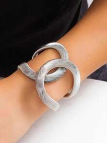 Punk Hip Hop Asymmetric Twisted Edge Wide Bracelet Vintage Silver Geometric Open Spring Bracelet Women's Bracelet Jewelry - Silver - View 11