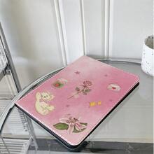 1件粉色縫線泰迪熊玫瑰百合情書草莓罐印花保護殼，附筆槽，適用於 iPad 10代 10.9吋 2022 智慧保護殼/Air 13(M3 2025)/Air 11/11(A16 2025)/Galaxy Tab S10+/S9/A9，相容於 OPPO Pad、MatePad、Pad、Honor Pad、Xiaoxin Pad - 彩色 - 查看 5