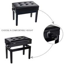 GRANDMA SHARK Piano Stool, Dressing Table Stool, Height Adjustable, Single Seat Keyboard Bench With Storage Compartment, Soft Faux Leather Padded Seat (Black Button) - Black - View 4