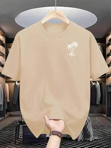 Men's Fashion Coconut Tree Print Shirt - Breathable And Moisture-Absorbing Polyester Fiber,Round Neck Short Sleeve,Comfortable Fit - Perfect For Summe - 黑色 - 查看 6