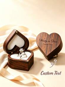 Custom Walnut Wood Ring Box, Engraved With Name And Date, Designed For Proposal And Wedding. Can Hold Two Rings, Features Flip Lid With Magnetic Closure, Perfect Choice For Engagement, Wedding, Anniversary, Valentine's Day - Multicolor - View 2