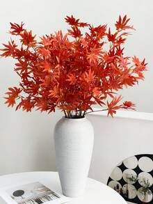 1/2/3pcs 80cm Artificial Plants With Maple Leaves And Eucalyptus Foliage, Suitable For Wall, Living Room, Bedroom, Wedding, Party Decoration, Tabletop Filler, Home, Office Desk, Kitchen, Wedding, Dining Table, Centerpiece, Office, Garden, Outdoor, House, Patio Decoration, All Seasons - Sunset Red - View 4