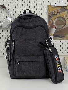 Fashion College Style Letter Embroidered Multi-Pocket Functional Backpack, Multi-Compartment Large Capacity Design, Books, Notebooks, Stationery Can Be Organized In Sections. Side Pockets Can Hold Water Bottles And Umbrellas, Wide Pressure-Relief Shoulder Straps, Comfortable For Long-Term Wear, Water-Resistant And Wear-Resistant Fabric. Suitable For School, Tutoring, Work Commute, Shopping, Travel And More, Perfect For Back To School Season - Multicolor - View 8