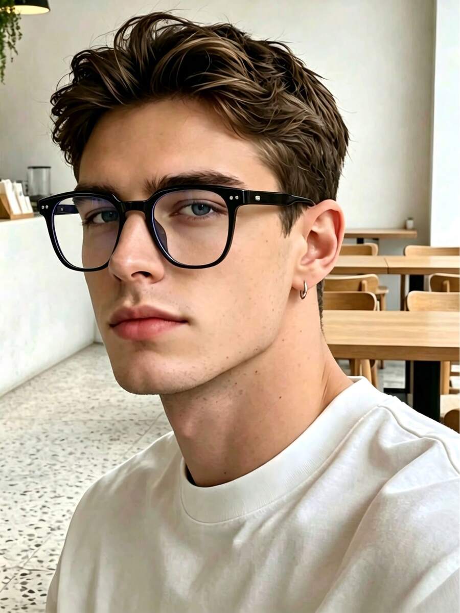 1 Stück vielseitige Herren-Brille mit kleinem quadratischem Rahmen ohne Sehstärke, geeignet für den täglichen Gebrauch, Lesen, Schulanfang, Pendeln, Arbeit, Ausflüge, Gesichtsformung, unverzichtbares Accessoire für einen attraktiven Look - Schwarz - Übersicht 1