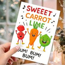 Fun Sweet & Spicy Carrot Lime Greeting Card With Cute Vegetable Patterns (Carrot, Lime, Tomato) And "Bum Bum Boom" Lyrics, Suitable For Anniversary, Christmas, Paper Gift For Food Lovers - 1 - View 5