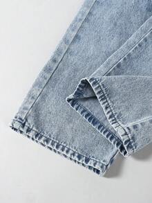 Celana Jeans Remaja Perempuan Gaya Y2K dengan Motif Salju yang Dicuci dan Longgar, Model Lurus, Kancing Asimetris, Nyaman dan Serbaguna untuk Musim Gugur dan Musim Dingin - Light Wash - View 8