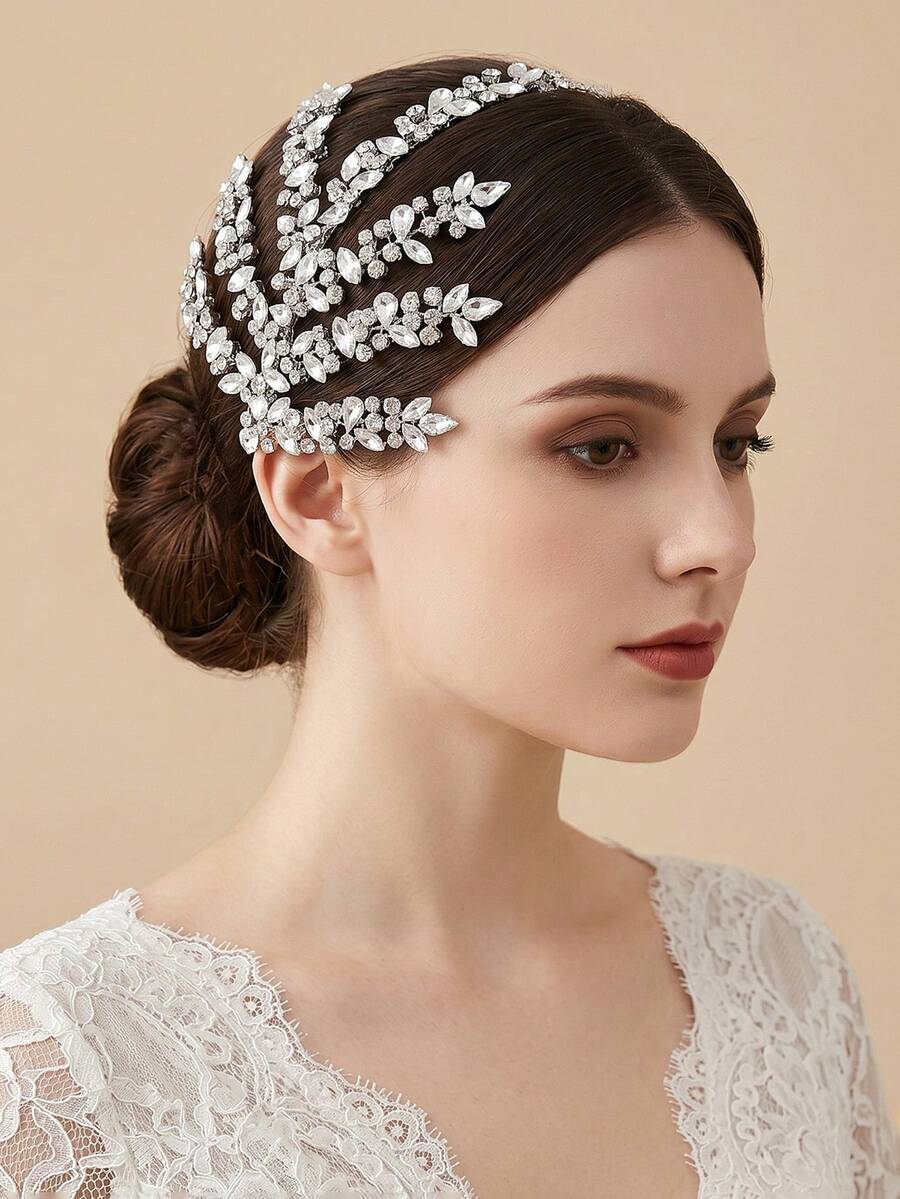 1 buah Bando Elegan Berhiaskan Berlian Imitasi dengan Desain Ranting untuk Pengantin Wanita, Aksesori Rambut untuk Pesta Perayaan