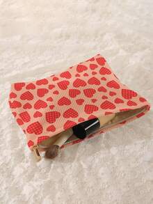 1pc Portable Cosmetic Storage Bag Heart Pattern Double-Sided Print Travel Zipper Makeup Bag Multi-Function Toiletries Organizer - Multicolor - View 4