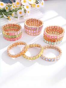 1pc Dopamine Colorful Square Rhinestone Bracelet, Valentine's Day, Sweet Punk Style For Girls - Multicolor - View 4