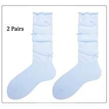 1/2 Paar graue Ballettsocken in Mittellänge, Schleifen-Slouch-Socken, weiße Kniestrümpfe mit umgeschlagener Kante, Schulanfang-Wadensocken für Damen - Verschiedenfarbig - Übersicht 15