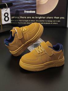 1 Pair Kids' Skate Shoes With Color Block Design, Breathable Shoe Opening, Wide Fit, Hook And Loop Closure, Casual Commuter Children's Shoes - Yellow - View 5
