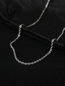 1pc Minimalist Stainless Steel Twisted Rope Necklace, Hip Hop Street Style Basic Chain Without Pendant, Hypoallergenic Stainless Steel Unisex Daily Wear Necklace - Silver - View 3