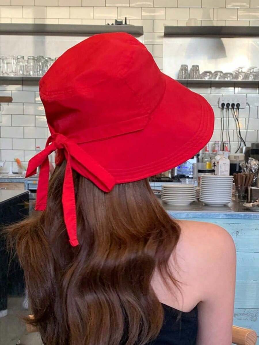 1pc Women's Wide Brim Bow Sun Hat, Fashionable Rope Beach Sun Protection Hat, Multiple Wearing Styles, Suitable For Outdoor Sun Protection And Beach Vacation - Lace - View 1