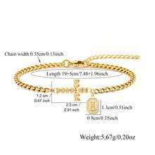 1 pieza Pulsera de cadena de acero inoxidable color dorado con inicial y bloque de cruz simple para hombres - Amarillo Oro - Ver 2