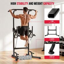 GartistGo Power Tower Pull-Up & Dip Station For The Home Gym – Adjustable Height Range, 150 Kg Weight Capacity With Non-Slip Suction Cups, H-Beam Steel Base Power Rack - Black - View 5