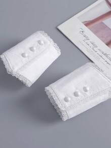 1對新款個性化極簡可拆卸假袖口女款，珍珠鈕扣裝飾襯衫袖套 - 彩色 - 查看 3