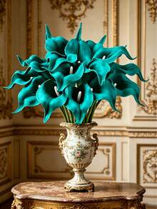 6 Stücke/1 Stück Türkisfarbene künstliche Calla-Lilien aus PU-Material, künstlicher Blumenstrauß, geeignet für Heim- und Hochzeitsdekoration, Innen- und Außendekoration, Gartendekoration, Partydekoration, - Blau - Übersicht 3