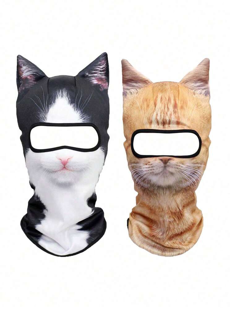 1pc/2pcs Unisex 3D Animal Pattern Mask Headwear, Outdoor Fun Water Sports Hat, UV Protection Animal Head Cover (Cat, Dog), Suitable For Daily Use, Travel, Hiking, Skiing - Multicolor - View 3