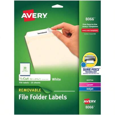 Labels With Sure Feed, 2/3"X 3-16", 750 Printable Labels, Removable, White (8066)