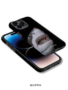 GIIPPA 1件純黑背景大白鯊圖案設計手機殼，適用於Phone 17 Pro Max，相容Phone 16 Pro Max、15 Pro Max、14 Pro Max，韓系高端時尚趣味手機殼，相容11/12/13/14/15/16 Pro Max Plus，優雅設計男女皆宜，送給女友的聖誕節、情人節、復活節、婚禮季與生日完美禮物 - 彩色 - 查看 3