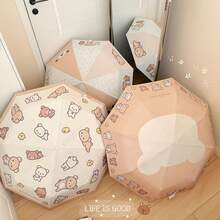 San-X Rilakkuma Cute Cartoon Authentic Relaxed Bear Foldable Dual-Use Sun & Rain Umbrella For Students, Black Coating UV Protection - Multicolor - View 2