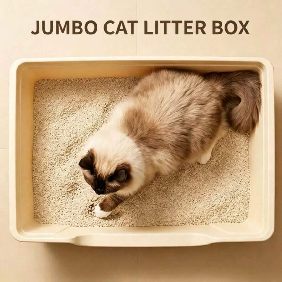 Kotak Pasir Kucing Anti Siram dengan Pinggiran Tinggi dan Semi Tertutup, Dilengkapi Sekop, Desain Minimalis, Mudah Dibersihkan, Cocok untuk Kucing Kecil - Satu-Ukuran - View 1