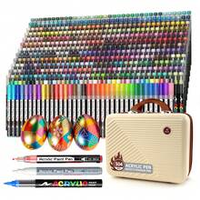 FLYSEA 【Vibrant Acrylic Marker Set】54色系列，12/18/24件裝鮮豔丙烯麥克筆組－中尖筆頭（2-3mm）－適用於石頭彩繪、黑紙、滑板裝飾、木材、塑膠、畫布、聖誕賀卡 - 多色 - 查看 19