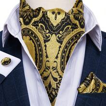 Black Base Large Gold Vintage Paisley Ascot Cravat 3 In 1 Accessory Pack,Mens Luxury Gala Stylish Complete Suit Kit - Yellow - View 1