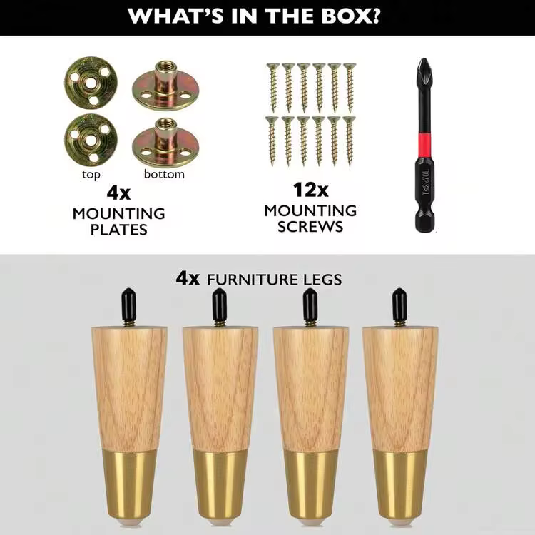 4pcs Wooden Furniture Legs, 4 Inch Round Solid Mid-Century Legs, Wooden Sofa Legs Replacement, Suitable For Vanity, Cabinet, Sofa, Ottoman, With S2 Steel Cross Multi-Function Impact Bit - Beige - View 12