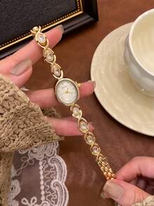 1件女款金色方形手鍊石英手錶，精緻小巧時尚，適合日常配戴，生日/畢業禮物，休閒風格 - 金色 - 查看 3