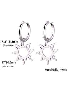 LIKGREAT 1 Pair Women's Fashion Hollow Sun Pendant Stainless Steel Earrings, Daily Commute Versatile Accessory - Solar Series - View 8