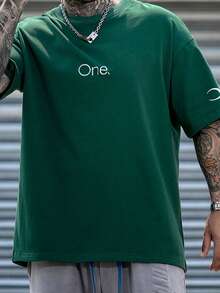 Kaos Pria Lengan Pendek Kerah Bulat dengan Cetakan Huruf - Dark Green - View 5