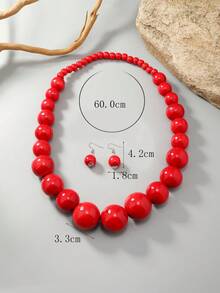 Jewelry Set Necklace & Earrings Handmade Vintage Niche High-End Minimalist Elegant Versatile Beach Party - Red - View 5
