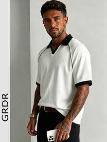 GRDR 男士時尚短袖休閒通勤 Polo 衫 - 白色 - 查看 3