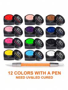 TWOING 12 Colors Halloween Solid 3D/4D Sculpture Carving Gel Set With Nail Art Pen, Embossed Painting Gel Kit For DIY Raised Nail Art Designs - Multicolor - View 11