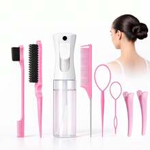 Kit de Escova de Cabelo com Garrafas Spray, Escova com Spray de Água, Pente de Borda, Pente Suavizante, Pente de Cauda de Rato, 2 Presilhas & Bolsa para Tranças e Rabos de Cavalo - Multicolorido - Visão 16