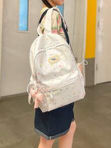 清新星星印花多口袋功能性後背包，馬卡龍配色學院風學生書包，多層隔層可收納書籍、雜誌、平板電腦、文具等，寬側水壺口袋，獨特清新星星滿版印花設計，高吸引力後背包，適合學校、補習、工作、通勤、購物、旅行等，開學季完美選擇 - 彩色 - 查看 3