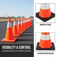 Pack Of 12, 45.7 Cm Traffic Cones, Ty Street Parking Cones With PVC Base, Orange Traffic Cones, Dangerous Construction Cones For Residential Parking-XY361128 - Multicolor - View 2
