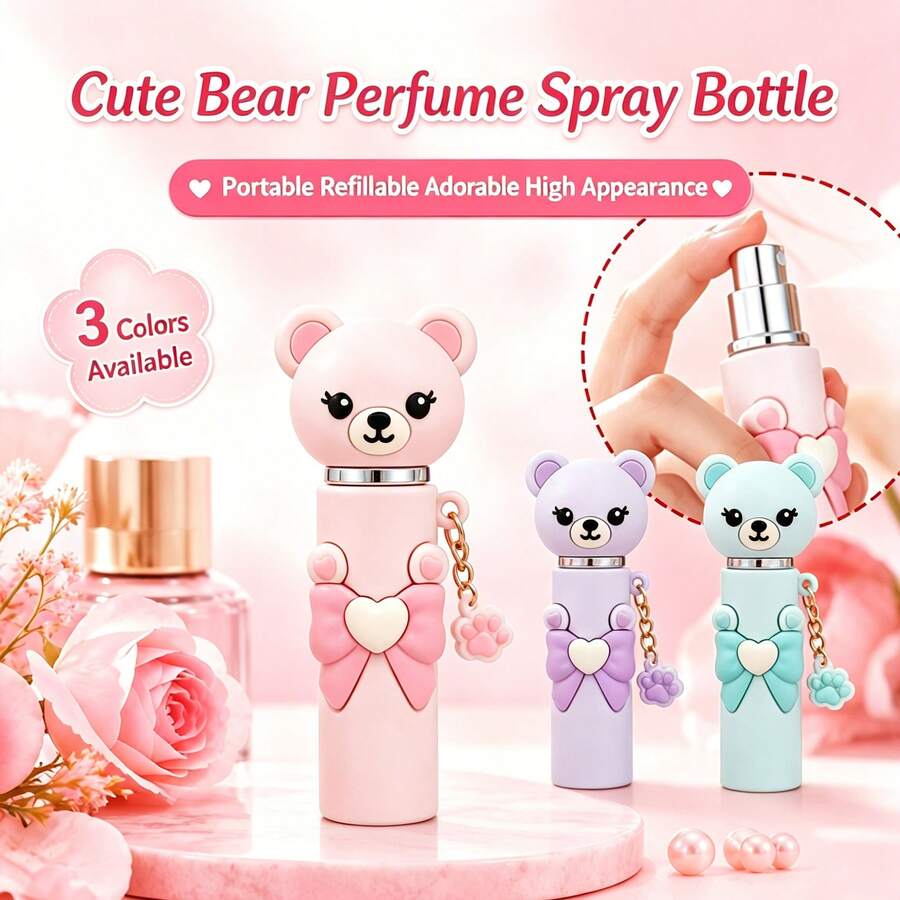 Botol Semprot Parfum Isi Ulang Beruang Lucu 1 Buah Gantungan Kunci Cakar Hati Pita Mini Portabel Wadah Kosmetik Kosong yang Dapat Digunakan Kembali untuk Perjalanan dan Penggunaan di Luar Ruangan - MultiWarna - View 1