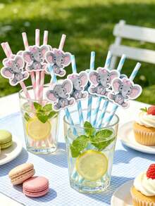 40/20/10pcs Elephant Shaped Straws, Jungle Animal Party Straws, Beverage Straws, Party Favors, Suitable For Bachelor Party, Wedding Party, Kitchen, Kitchenware Gifts, Tableware, Birthday Party, Wedding - Multicolor - View 8