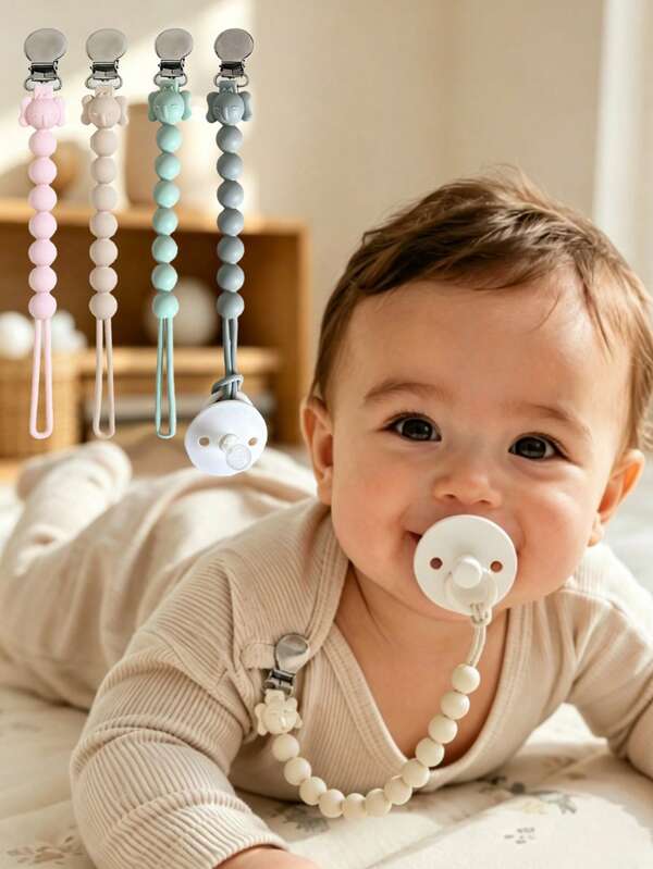 1pc/Color Optional Baby Pacifier Chain, Silicone Beads Pacifier Clip, One-Piece Silicone Lanyard, Fruit & Vegetable Anti-Drop Lanyard, Teething Stick Pacifier Chain, Pacifier Chain Is Relatively Heavy, Not Suitable For Newborns Under 9 Months, Only Pacifier Chain, No Pacifier/Teething Stick Included
