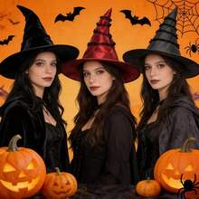 1pc Halloween Witch Hat, Velvet Pleated Wizard Hat, Party Cosplay Prop, Witch Hat, Back To School, First Day Of School - Multicolor - View 1