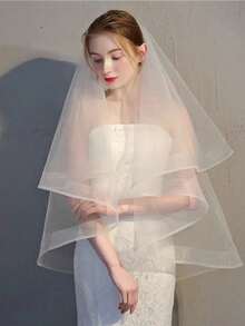 1pc Affordable Pure White Soft Bow Bridal Veil, Tulle Wedding Headpiece, Matches Bridal Gown, Practical Bachelorette Party Bride Baptism Accessory, Elegant Women's Hair Accessory Headscarf, Suitable For Wedding Banquet Photography, Summer, White, Wedding, Hair Accessory - Veil - View 10