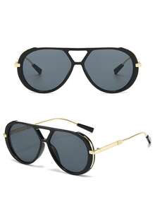 1 Pair Vintage Aviator Fashion Glasses, Suitable For Outdoor Travel And Personalized Photography, Applicable For Parties, Business Casual, Beach Vacation, Back To School, Collegiate Style And Campus Style, Also Can Be Used As Seasonal Outfit Accessory - black gray - View 5