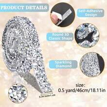 5pcs/Set Rhinestone Ribbon - Self-Adhesive Crystal Shiny Ribbon, Handmade Rhinestone, Clothes, Cake, Phone, Birthday, Wedding Decoration Shiny Rhinestone Tape, DIY - 5-piece Set With Random Drill Bit 50cm - View 2