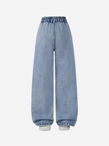 Celana Jeans Remaja Perempuan Gaya Y2K dengan Motif Salju yang Dicuci dan Longgar, Model Lurus, Kancing Asimetris, Nyaman dan Serbaguna untuk Musim Gugur dan Musim Dingin - Light Wash - View 3