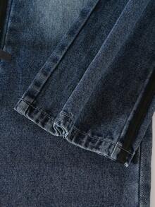 Celana Jeans Denim Model Lebar untuk Anak Perempuan dengan Detail Pita Hitam, Gaya Y2K, Pinggang Elastis, Pakaian Musim Gugur/Musim Dingin - Dark Wash - View 7