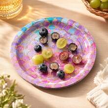 73/25/16pcs Mermaid Gold Foil Scale Disposable Plates, Napkins, Cups Set, Party Supplies For 16 Guests, Disposable Paper Plates Party Tableware Suitable For Birthday, Wedding, Party, Family Picnic - Pink - View 3